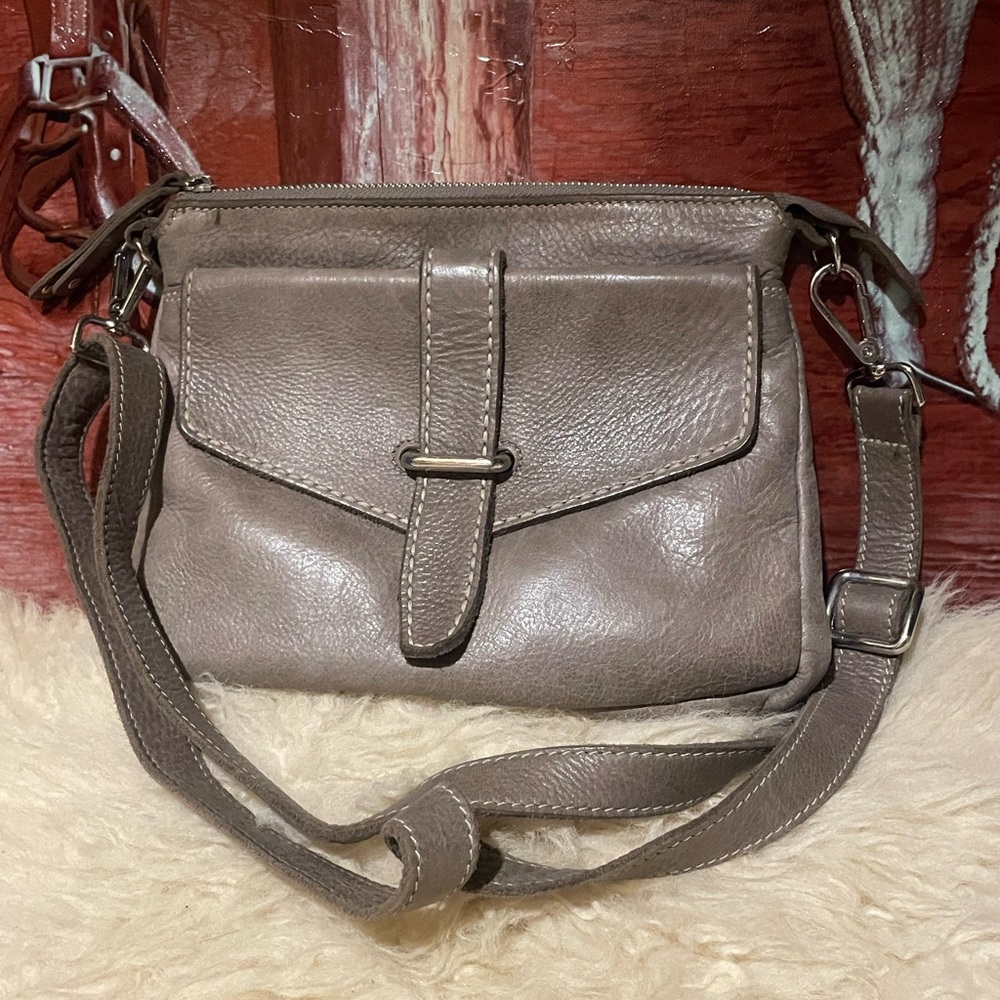 Roots Brown/Gray Leather Saddle Bag #111